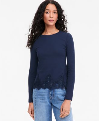 Women's Long-Sleeve Lace-Trim Knit Top