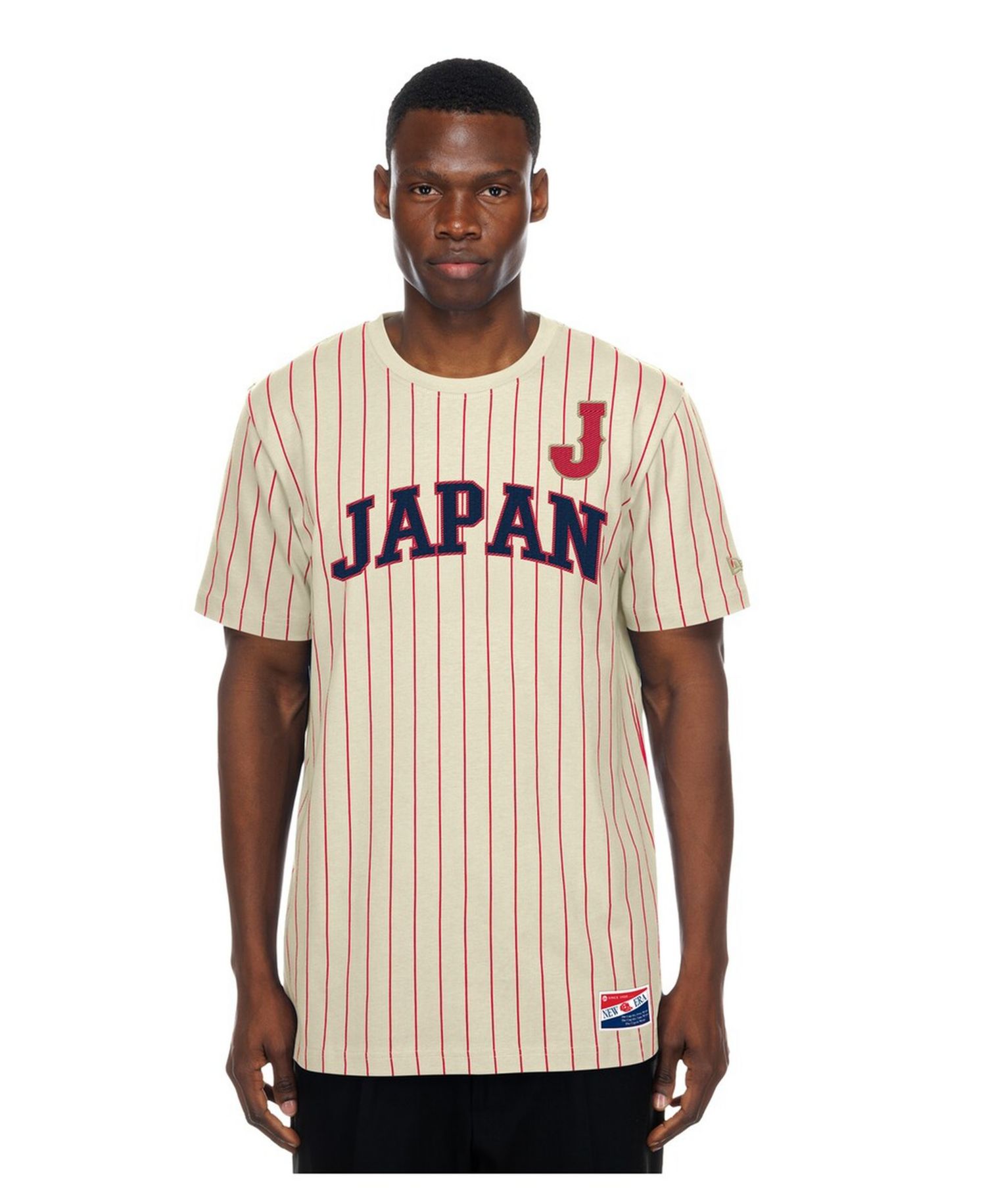Men's Cream Japan Baseball Throwback Meshback Pinstripe T-Shirt