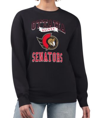 Women's Black Ottawa Senators Team Logo Tri-Blend Fleece Pullover Sweatshirt