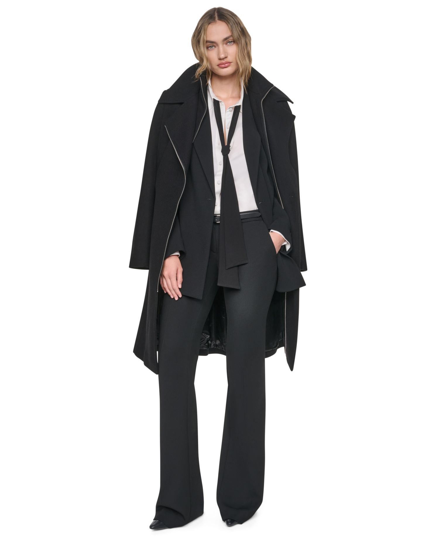 Women's Wool Belted Wrap Coat with Bib