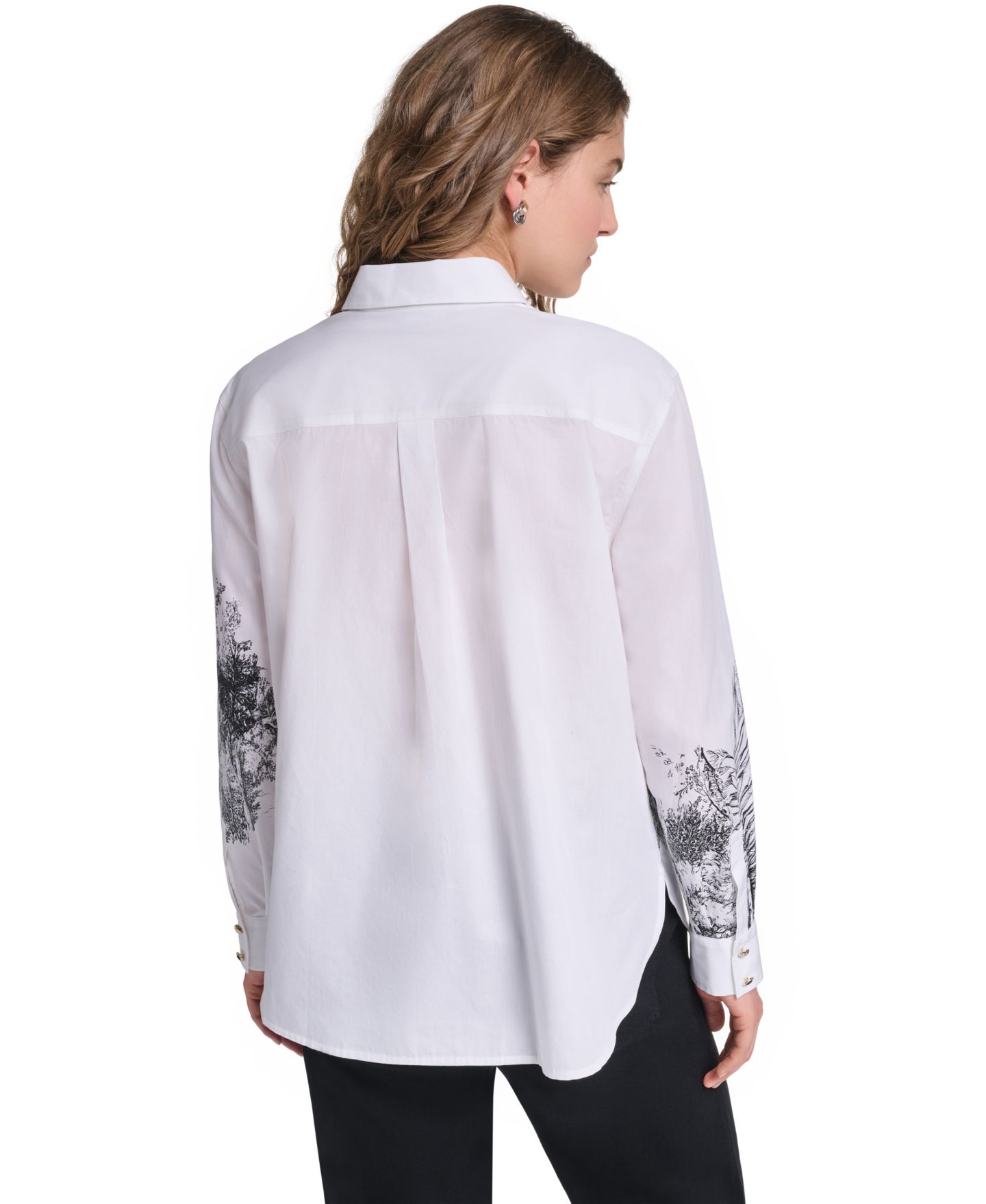 Женская рубашка KARL LAGERFELD PARIS Petite Parisian Graphics Long-Sleeve Shirt, цвет: Белый — фото 9