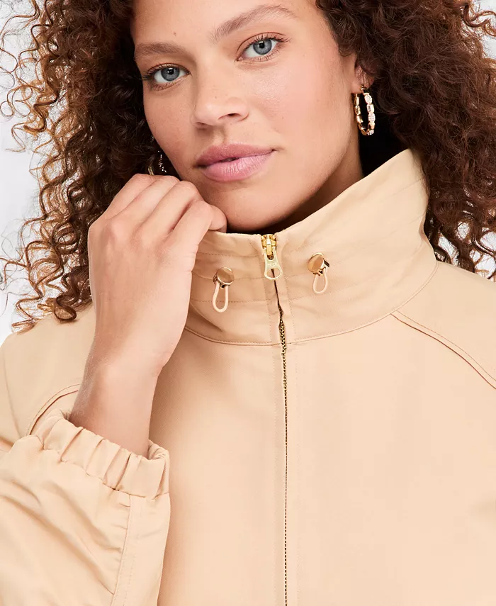 Women's Funnel-neck Ruched-Sleeve Bubble Hem Jacket - thumbnail 2