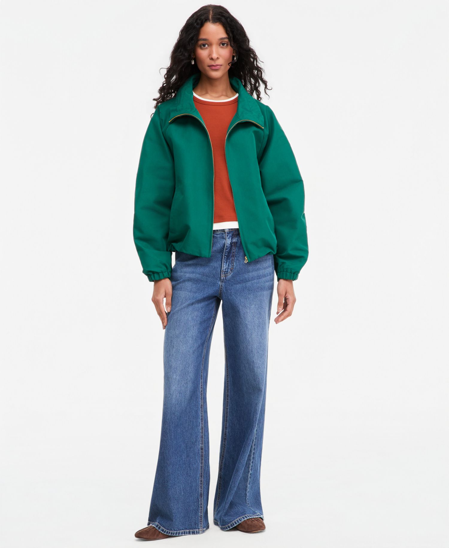Women's Funnel-neck Ruched-Sleeve Bubble Hem Jacket