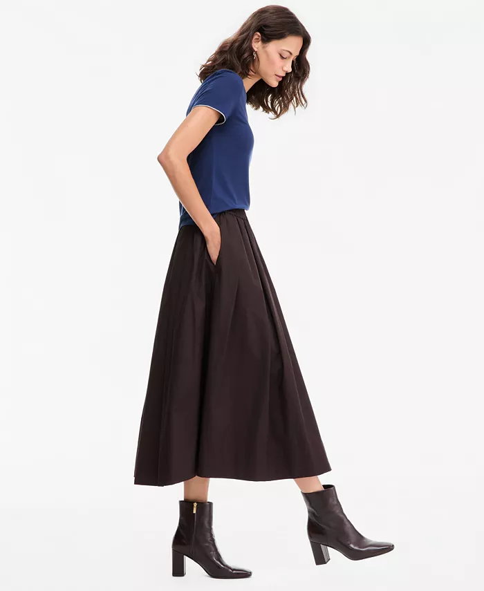 Women's Pull-On Cotton Poplin Midi Skirt - thumbnail 6