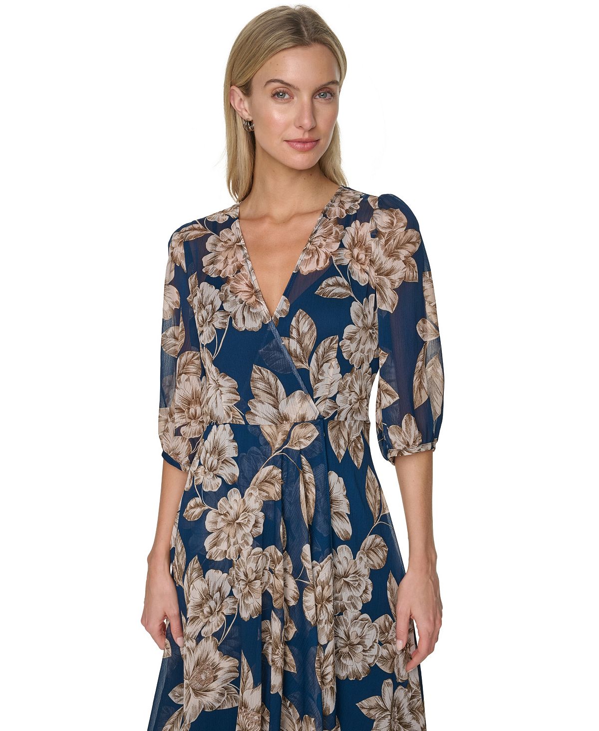 Calvin Klein Women's Floral Chiffon V-Neck Midi Dress view 4 — MAYCSS fashion products