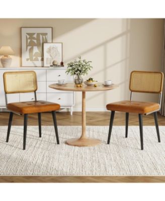 Rattan Dining Chairs Set of 2, Upholstered Dining Room Chairs with Rattan Backrest, Armless Side Chairs for Kitchen Living Room, Restaurant