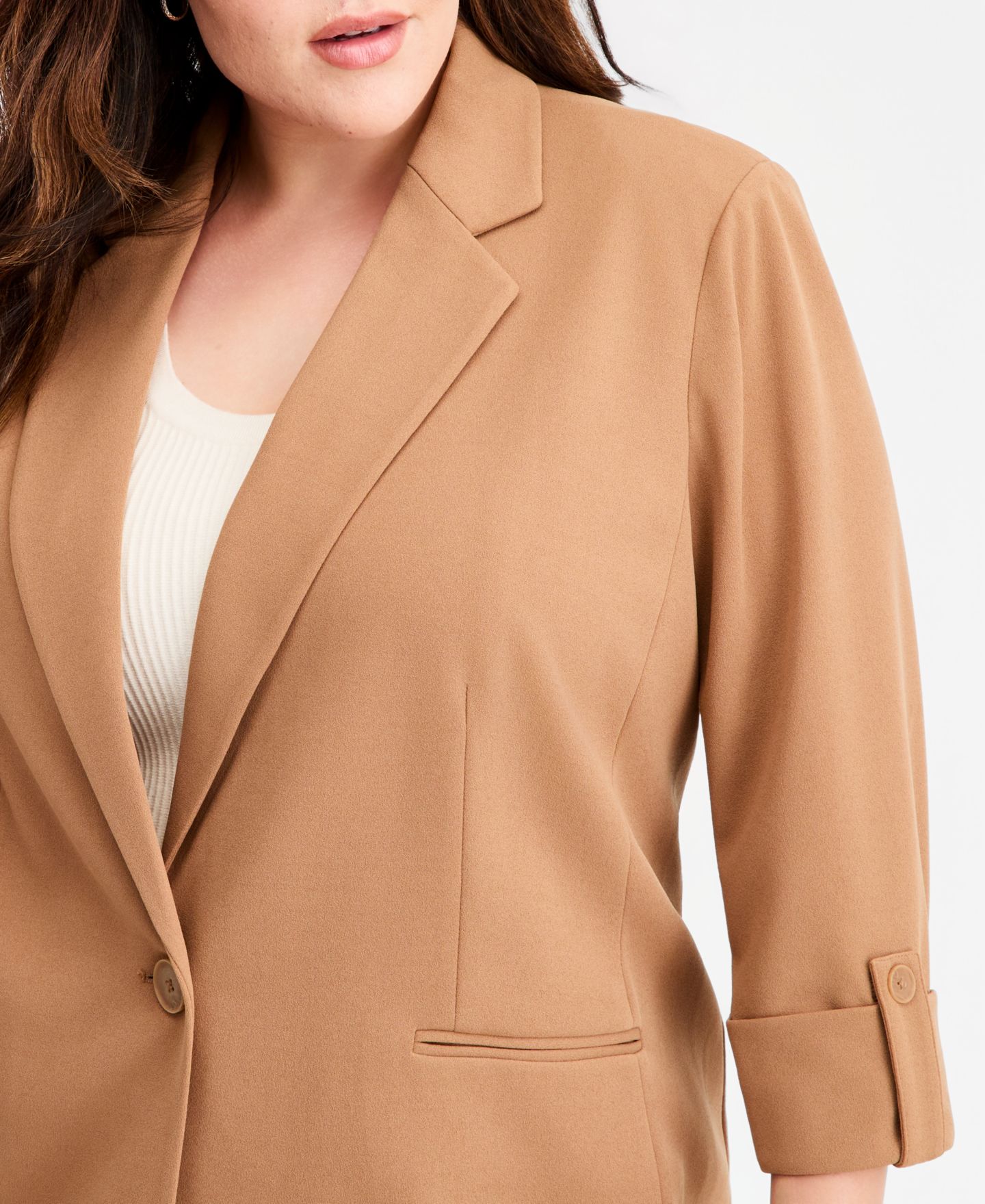 Женский пиджак Anne Klein Essentials Plus Size Roll-Tab-Sleeve One-Button Blazer, цвет: Vicuna — фото 4