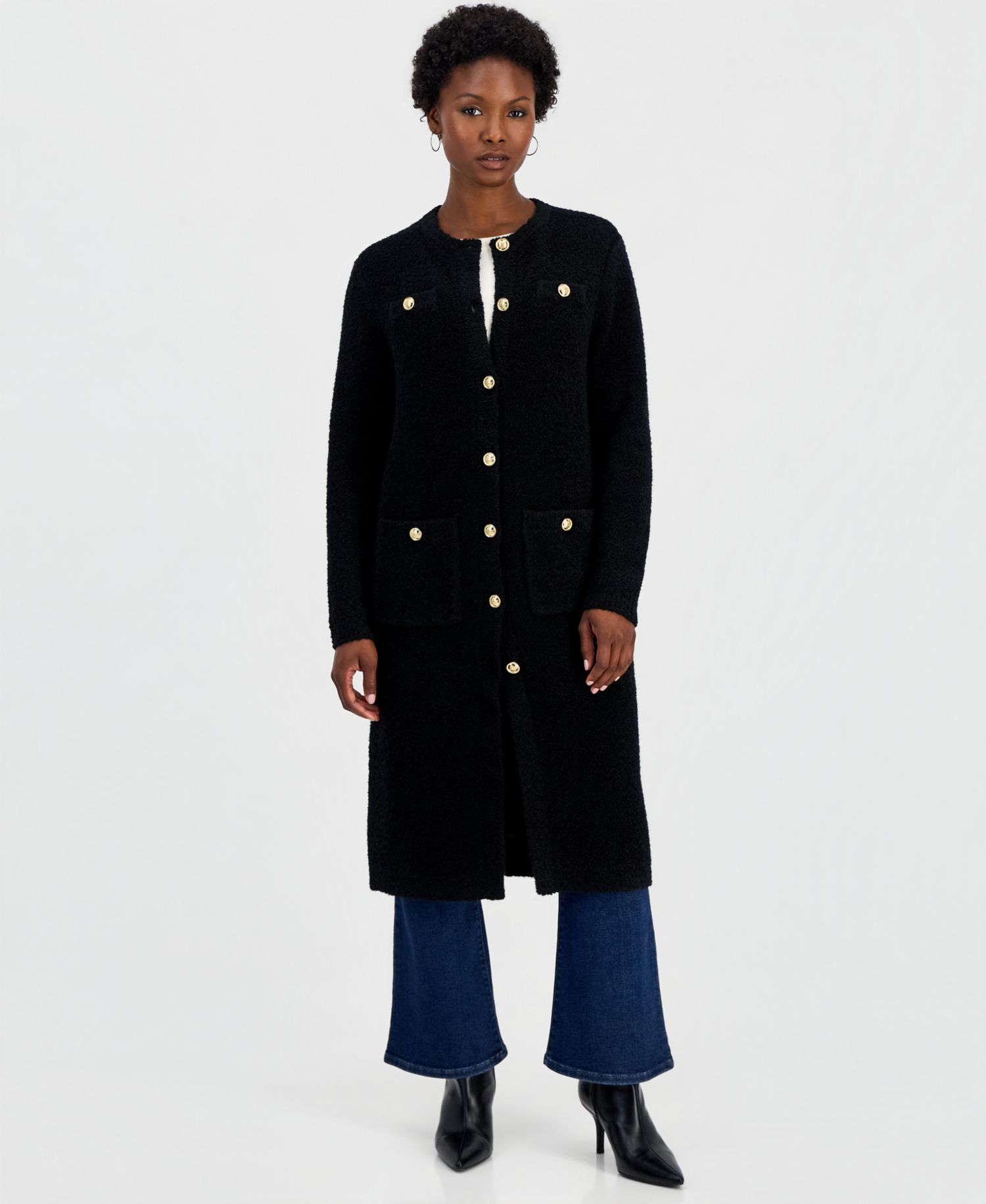 Petite Long Boucl&eacute; Duster Cardigan
