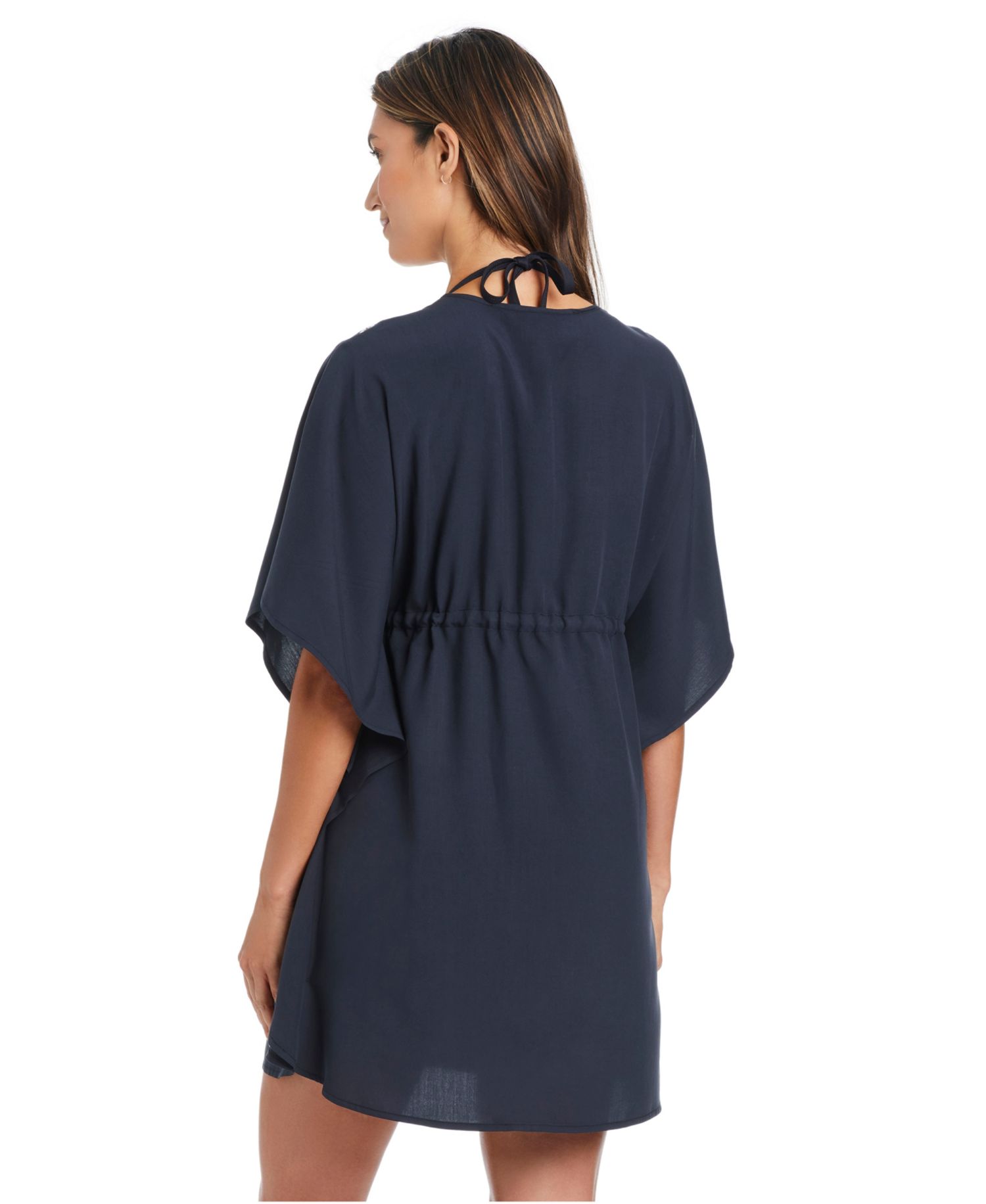 Women's Eyelet Open-Front Swim Cover-Up Caftan