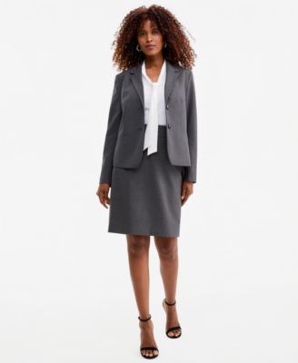 Women's Washable Notch-Collar Two-Button Jacket, Sleeveless Tie-Neck Top & Back-Zipper Pencil Skirt