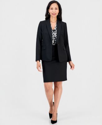 Women's Washable Notch-Collar Two-Button Jacket, Printed Knot-Neck Sleeveless Blouse & Back-Zipper Pencil Skirt