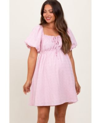 Maternity Pink Textured Bubble Sleeve Mini Dress