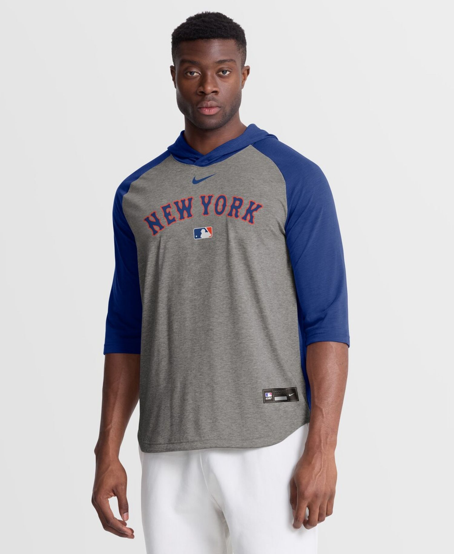 Men's Gray New York Mets Authentic Collection Flux Dri-FIT Raglan 3/4-Sleeve Hoodie