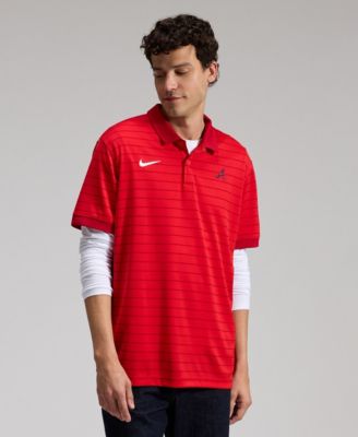 Men's Red Atlanta Braves Authentic Collection Striped Victory Dri-FIT Polo Shirt