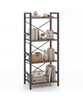 Modern 4-Tier Freestanding Narrow Bookcase with Metal Frame