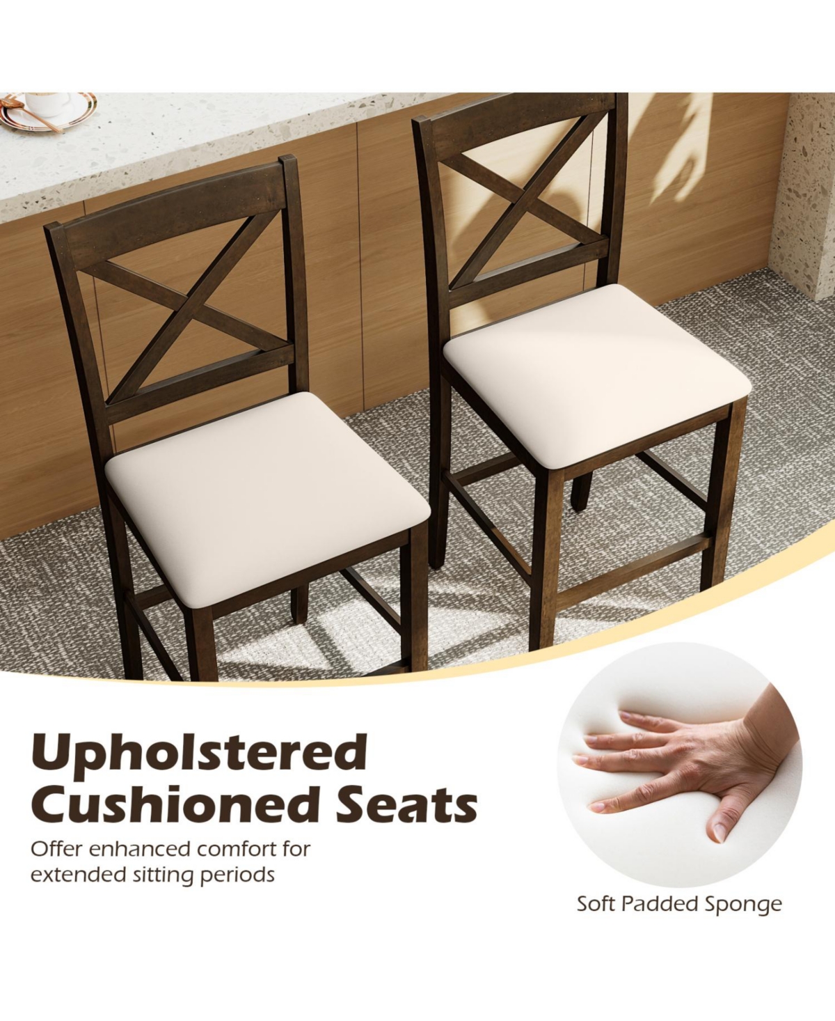 Slickblue Set of 2 Counter Height X-Back Bar Stools with Cushioned Seating