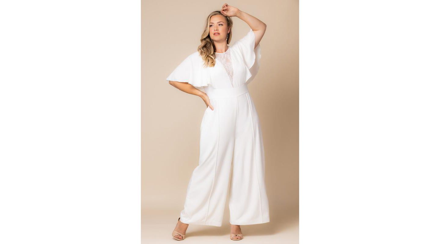 Женский комбинезон Kiyonna Plus Size Spellbound Wide Leg Jumpsuit, цвет: Слоновая кость — фото 5