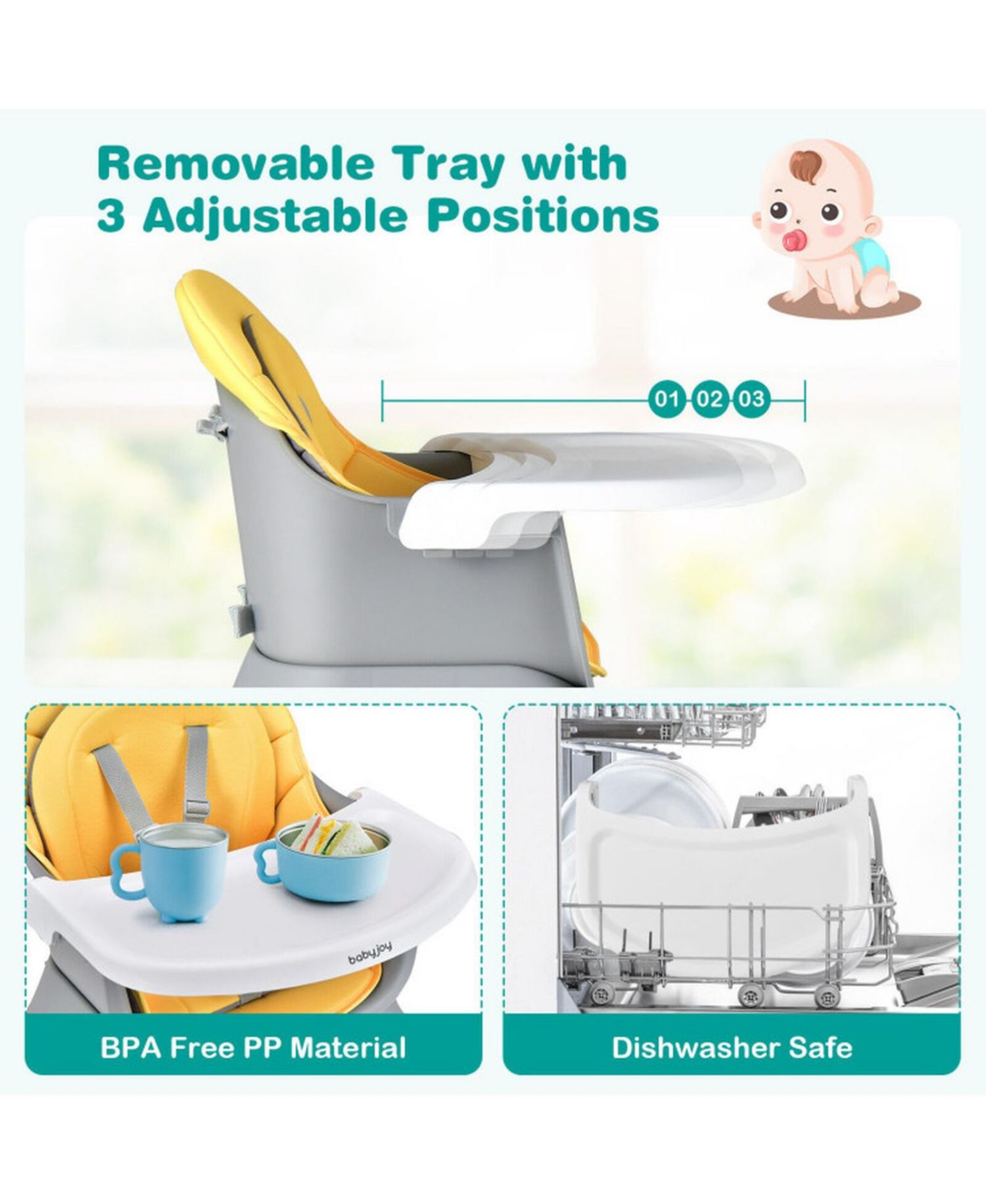 Baby 6-in-1 Convertible Baby High Chair with Adjustable Tray