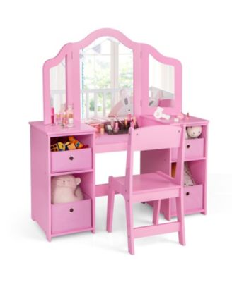 Kids Vanity Table and Chair Set with 3 Removable Mirrors