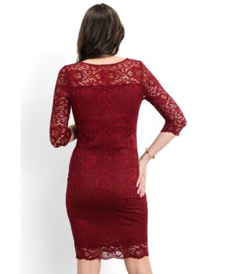 red lace long sleeve bodycon dress Long Sleeve High Neck Corset Detail Mini Bodycon Dress In Red Lace | EGO US