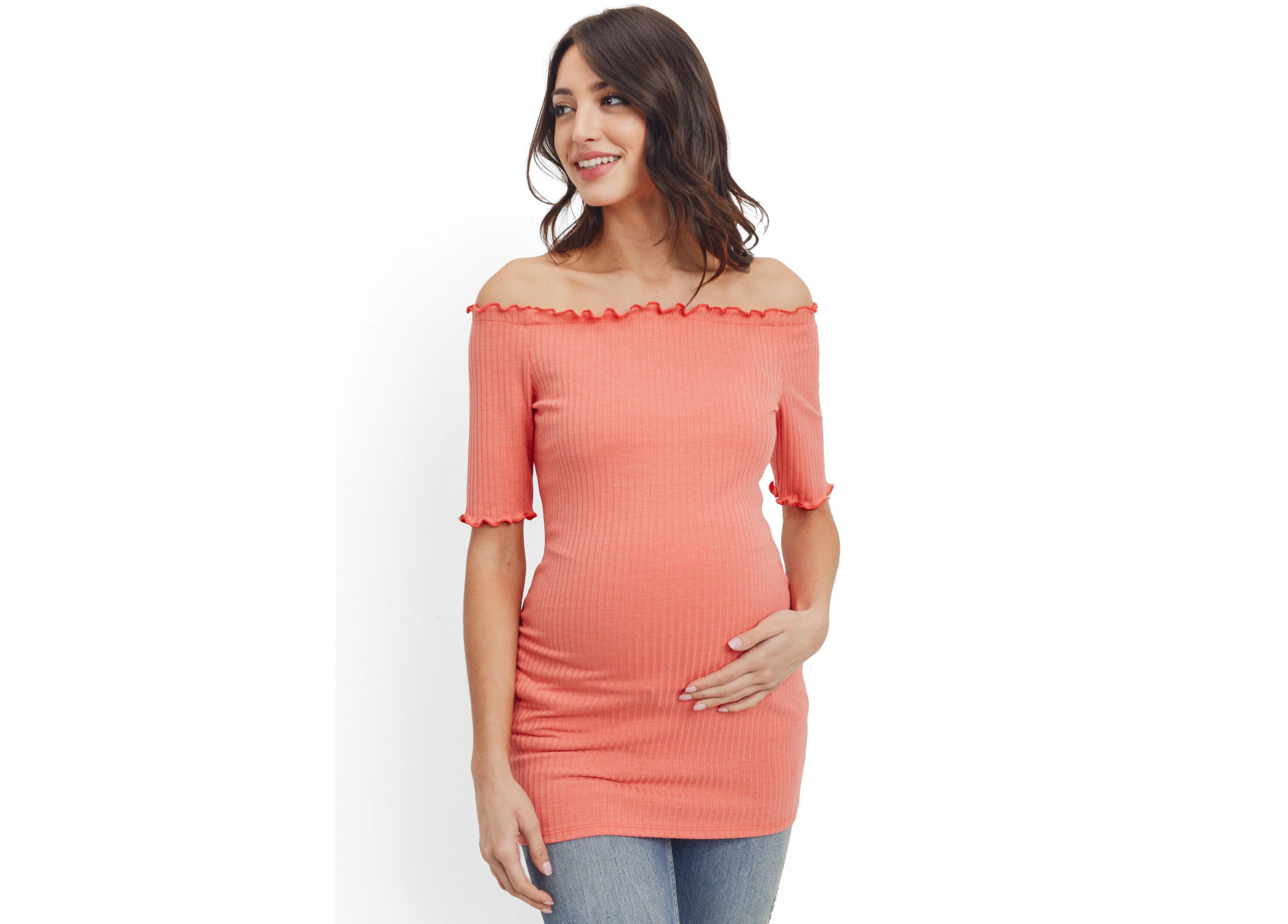 Hello Miz Women's Maternity Off-the-Shoulder Ribbed Tunic Top