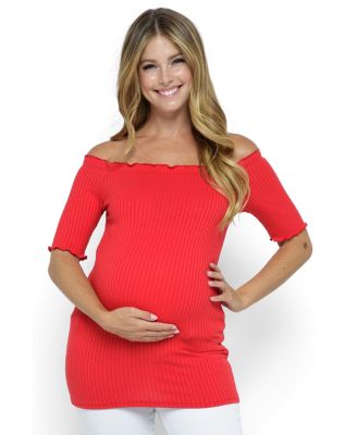 Women's Maternity Off-the-Shoulder Ribbed Tunic Top