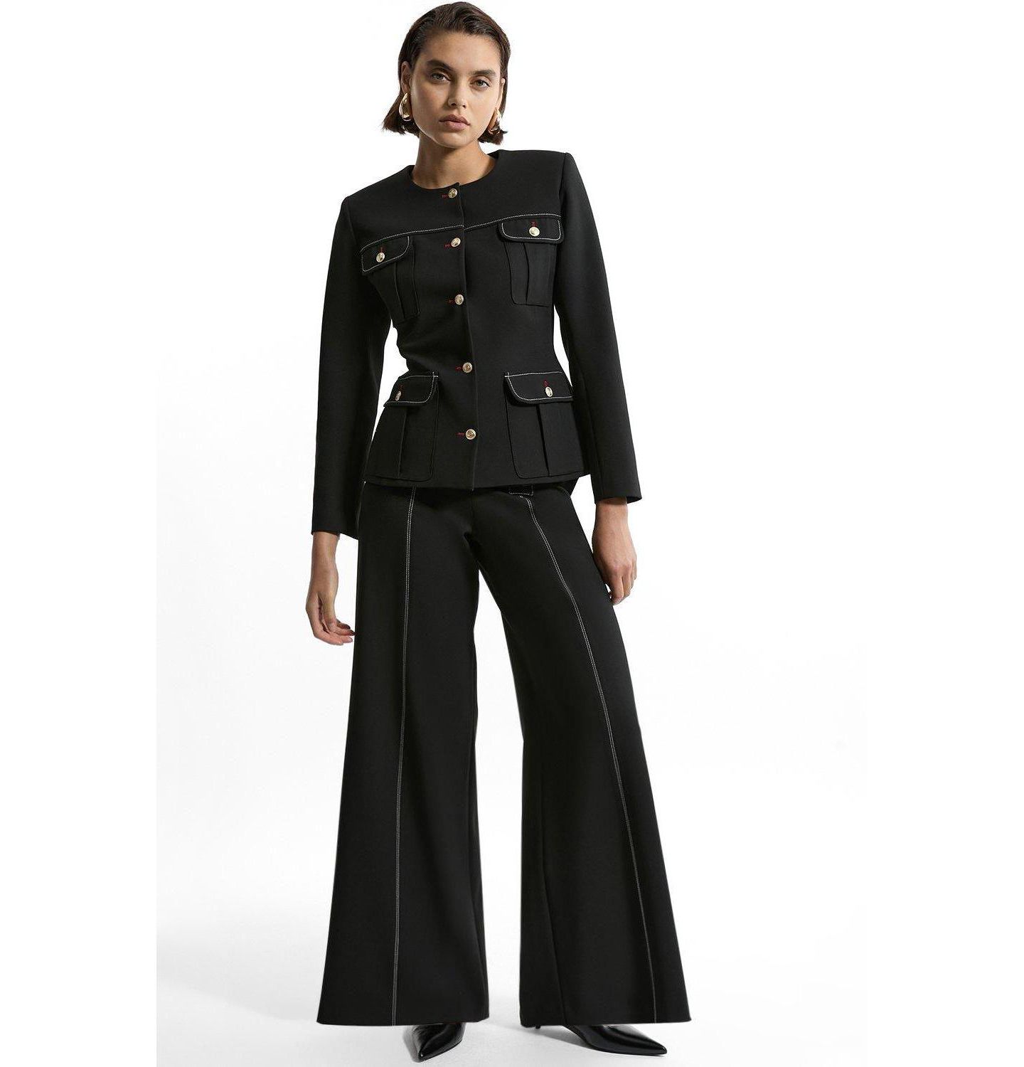 Женская куртка Karen Millen Tailored Round Neck Long Sleeve, цвет: Чёрный — фото 2