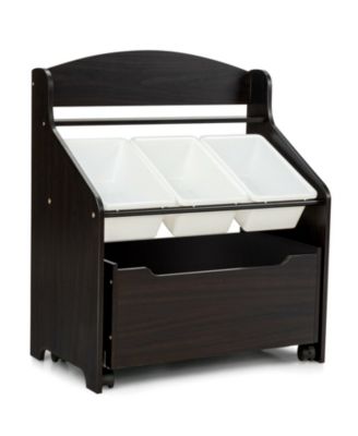 Kids Storage Cabinet with Plastic Bins and Rolling Toy Box