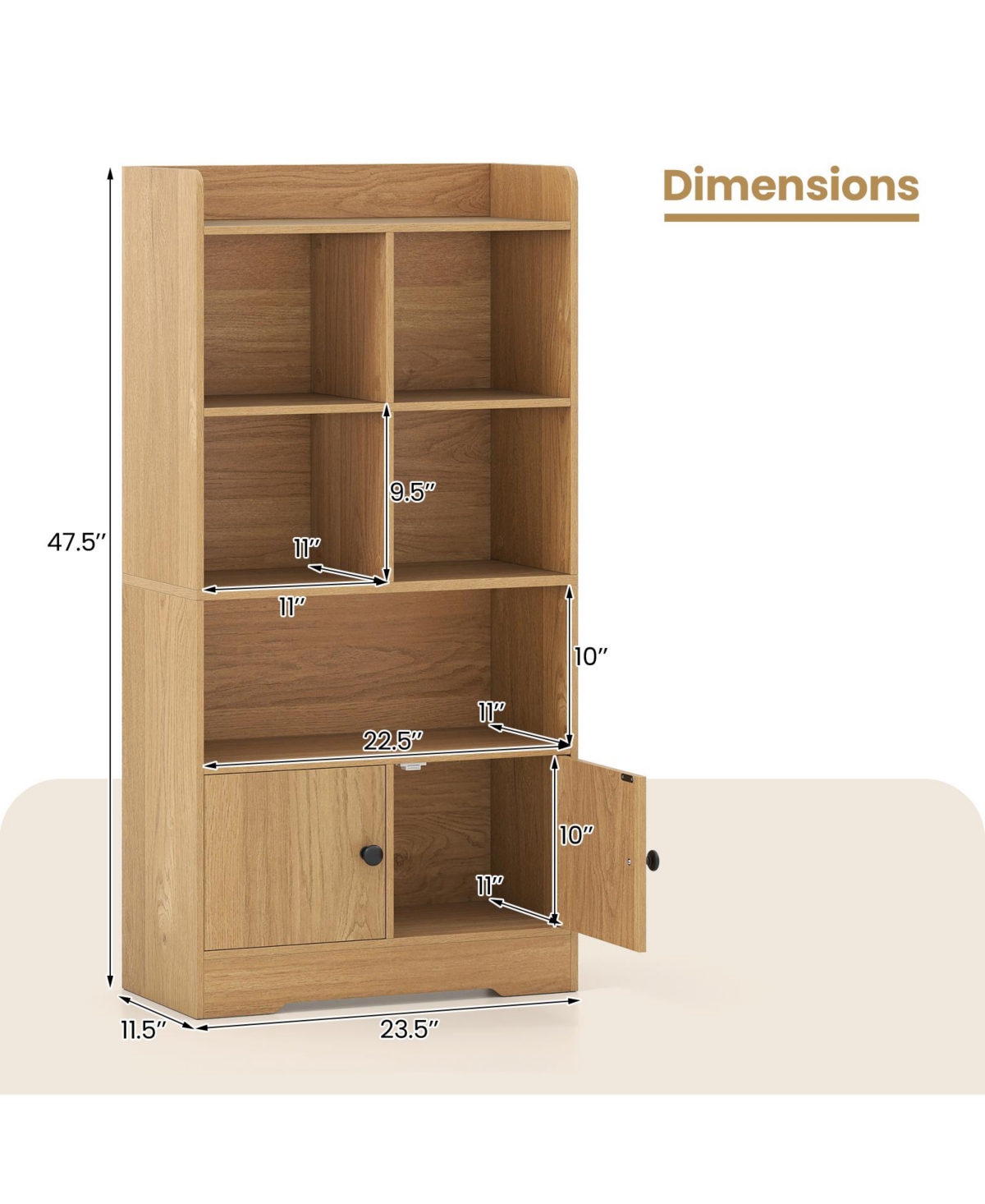 Slickblue Modern 4-Tier Bookshelf with 4 Cubes and 2 Storage Doors