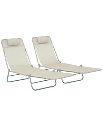 2 Piece Folding Chaise Lounge Chairs Reclining Mesh Headrest Pool Beach Patio