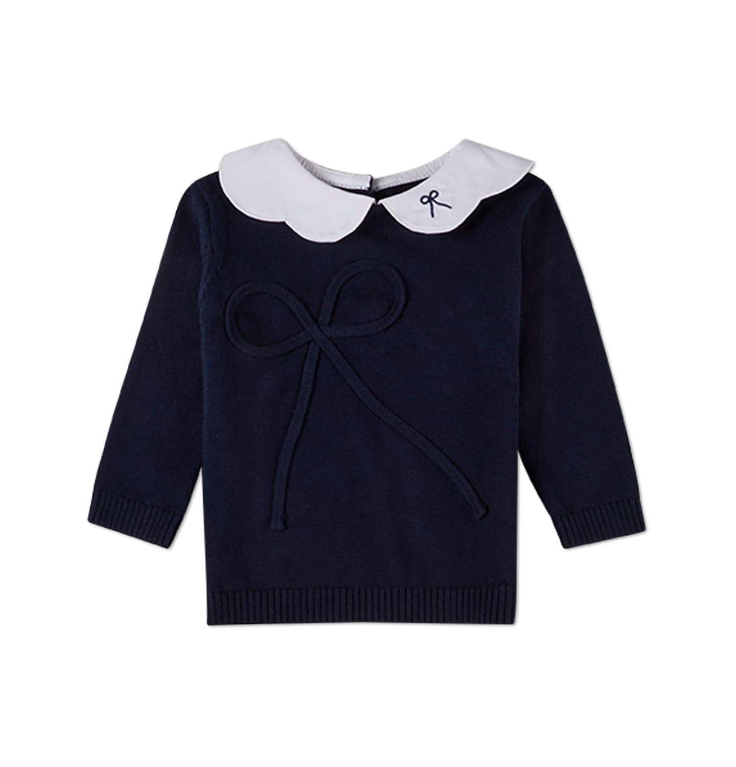 MeMoi 2 Piece Baby Girls "Pop Collar" Cotton Knit Set with Bow Accents, цвет: Тёмно-синий белый — фото 2