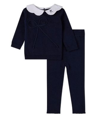 2 Piece Baby Girls "Pop Collar" Cotton Knit Set with Bow Accents