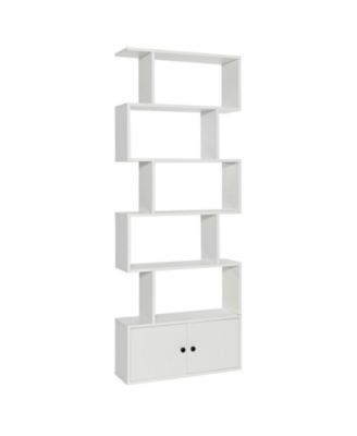 6-Tier S-Shaped Bookshelf Freestanding Cabinet Doors Display