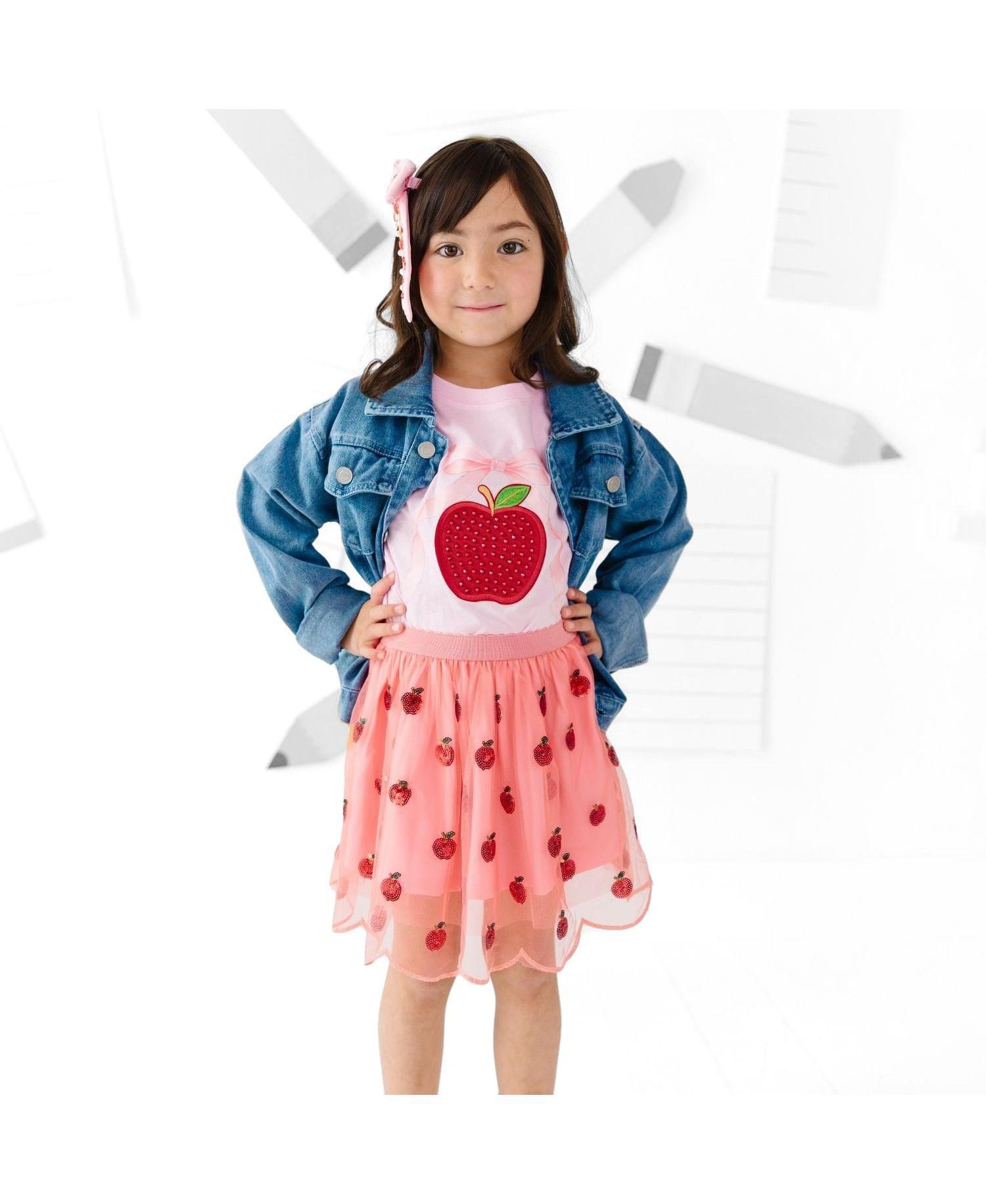 Baby Girls Apple Rhinestone Patch Short Sleeve T-Shirt