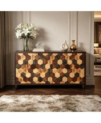 59.8 Inch Sideboard with Honeycomb Pattern Modern Accent Cabinet