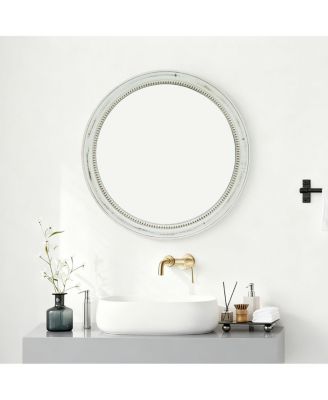 23.6" Farmhouse Round Wall Mirror Beaded Trim for Living Room and Bathroom