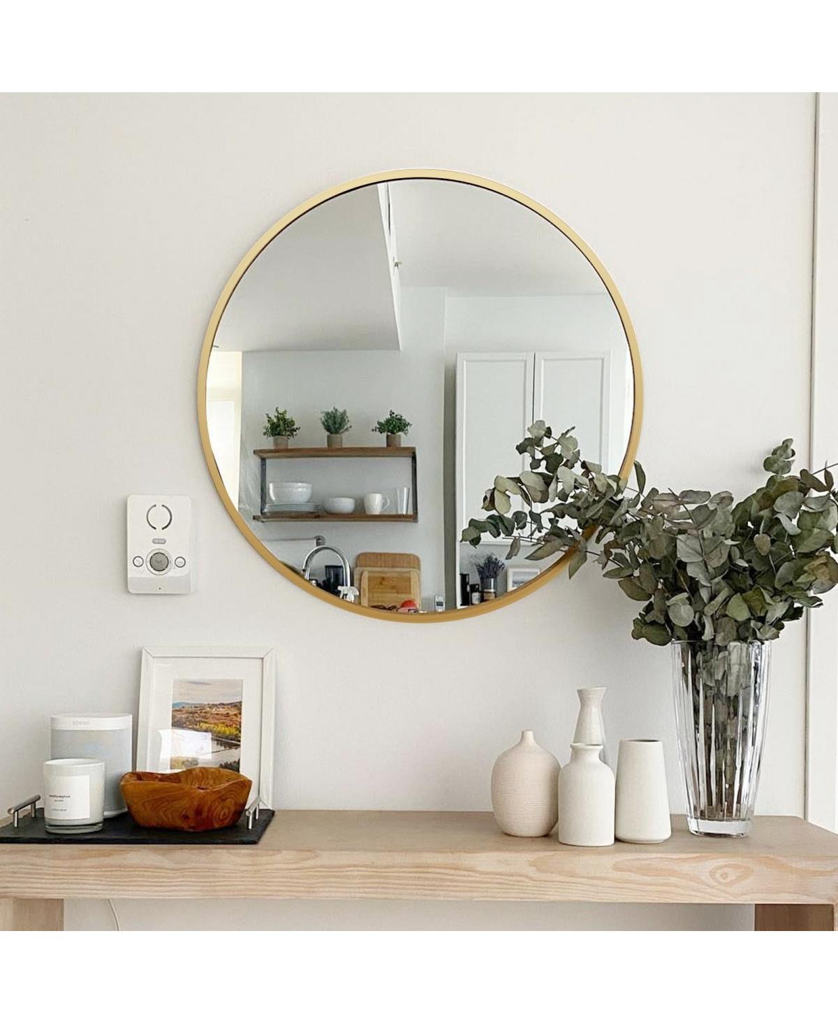 Laoties Modern Brushed Round Wall Mirror, Metal Decorative Accent Mirror for Living Room, Bathroom, Fireplace