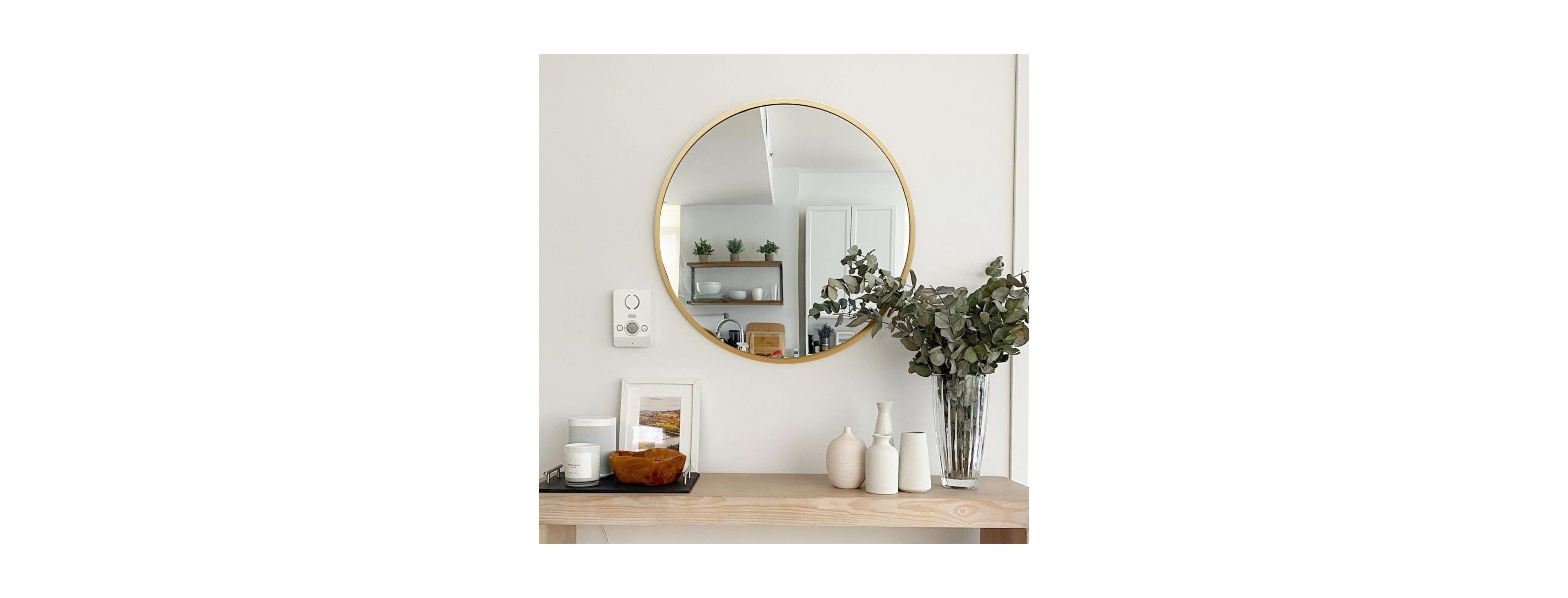 Laoties Modern Brushed Round Wall Mirror, Metal Decorative Accent Mirror for Living Room, Bathroom, Fireplace