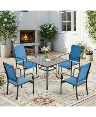 5 Piece Patio Dining Set, Outdoor Dining Table And Textilene Chairs Set For 4