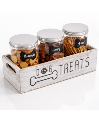 Vintage Wooden Pet Food Storage Organizer With 3 Leak Proof Jars Personalized Decor Gift