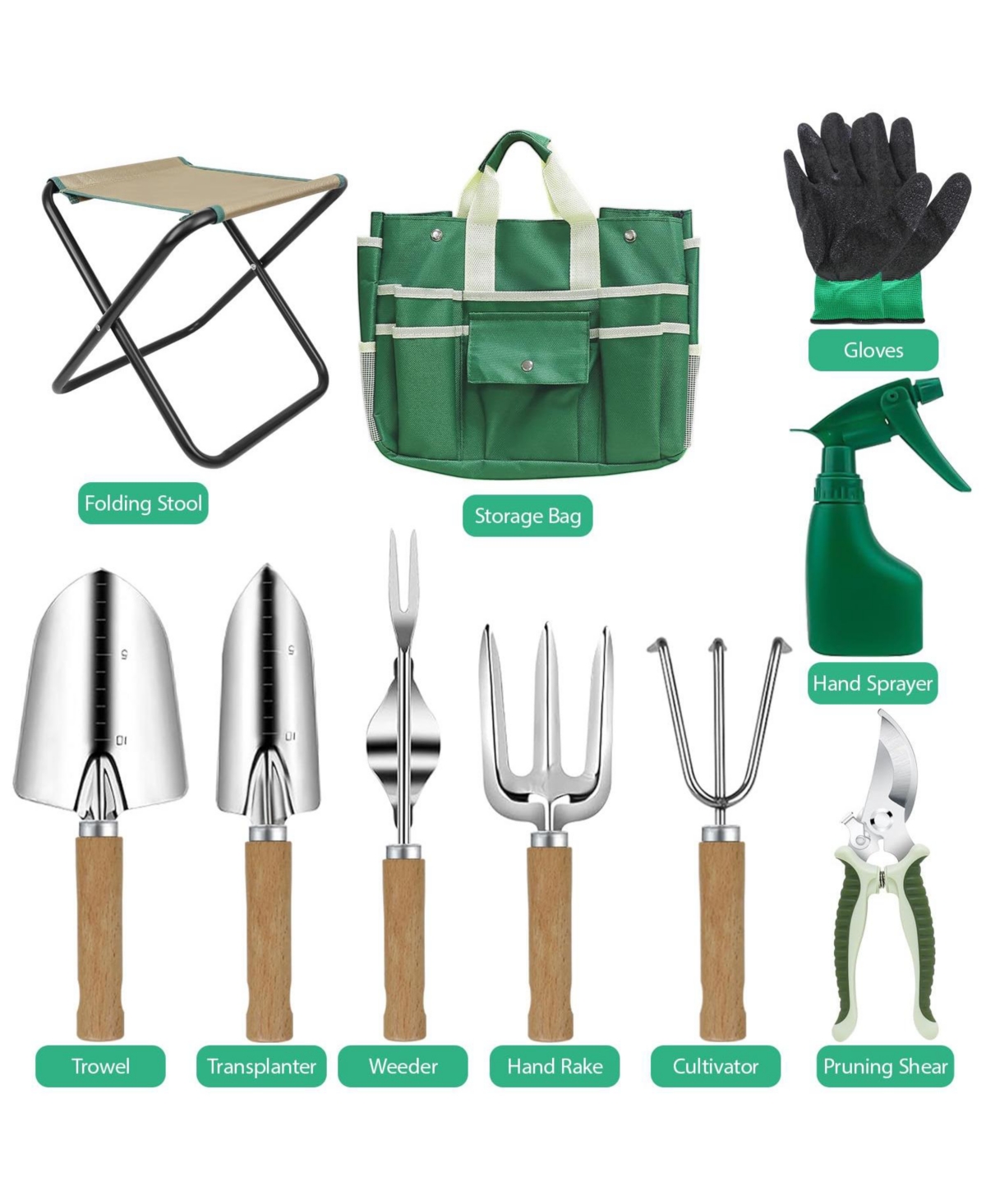 Xdovet Garden Tool Set Folding Stool Detachable Tote Bag Stainless Steel