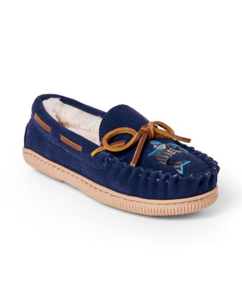 Детские замшевые тапочки Minnetonka в виде акулы, цвет: Тёмно-синий