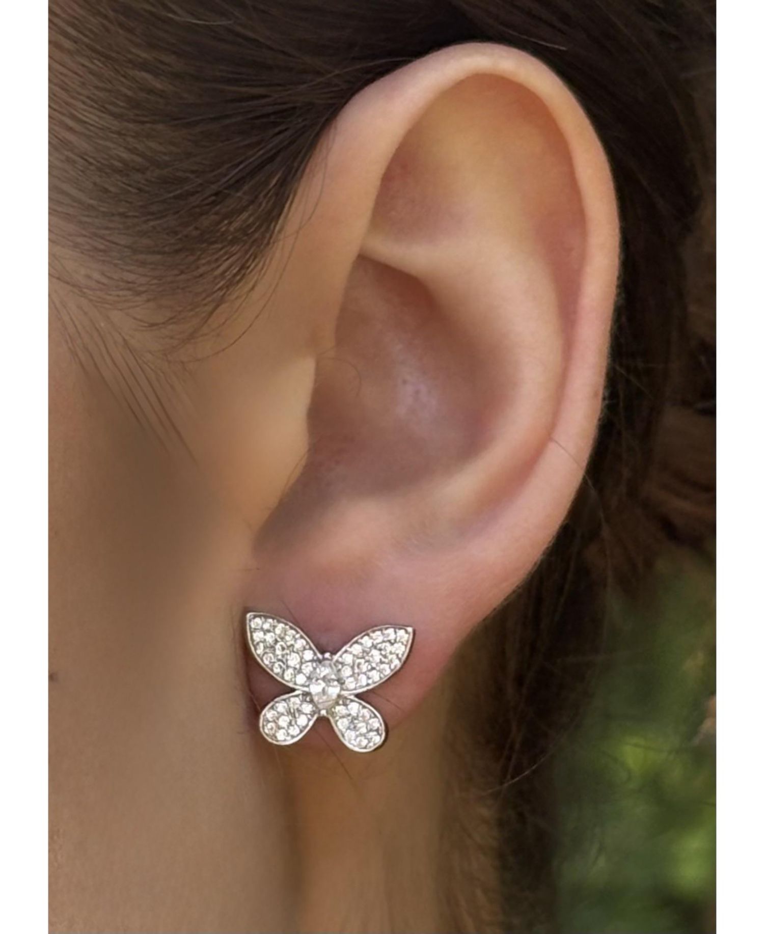 Sterling Silver Pave Cubic Zirconia Butterfly Stud Earrings