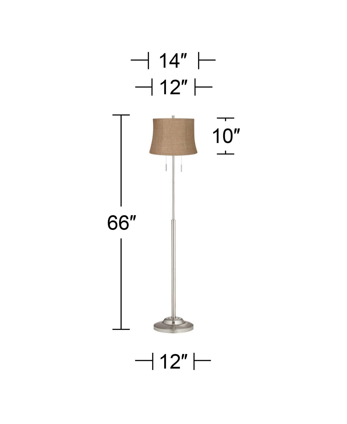 360 Lighting Abba Modern Floor Lamp Standing 66" Tall Brushed Nickel Natural Burlap Fabric Drum Shade for Living Room Bedroom Office House Home