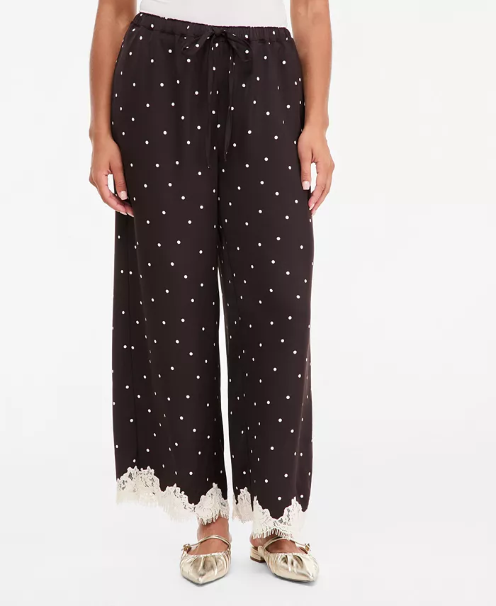 Women's Pull-On Dot Lace-Trim Wide-Leg Pants - thumbnail 3