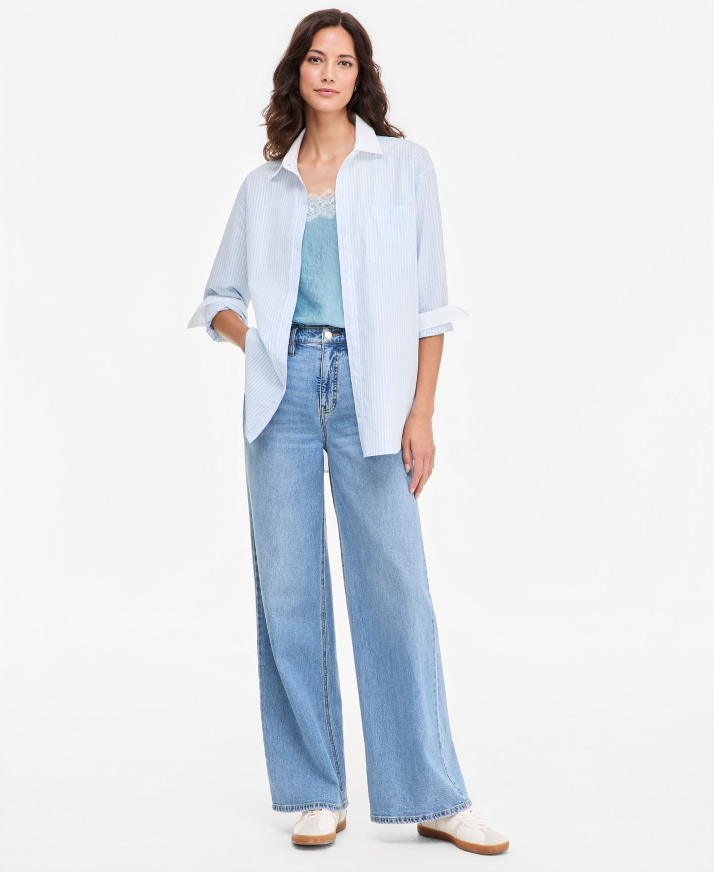 Женская рубашка On 34th Oversized Contrast-Collar Striped Poplin, цвет: Бриллиантовый синий комбинированный — фото 3