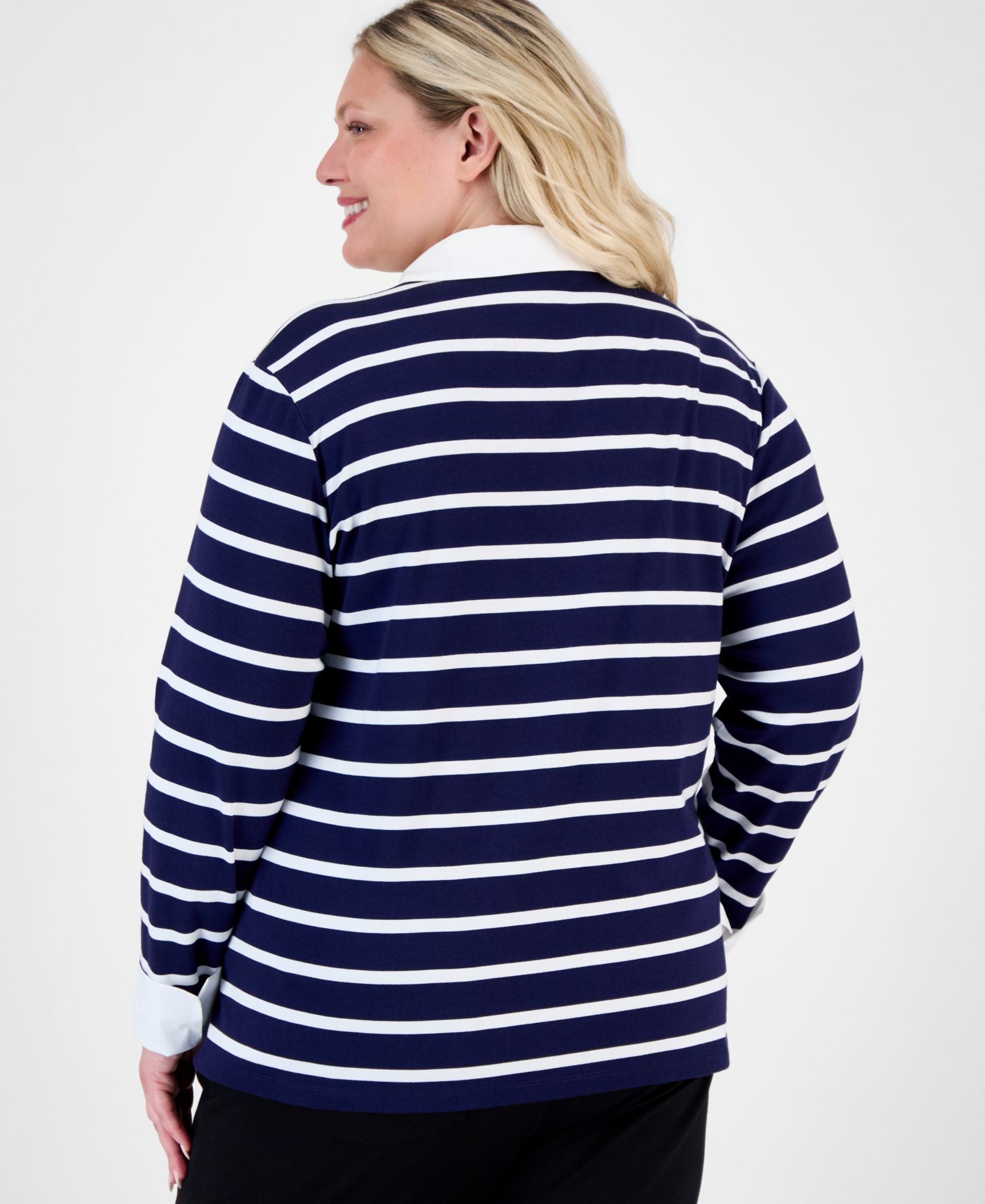 Petite Long-Sleeve Striped V-Neck T-Shirt