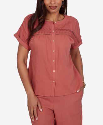 Petite Lightweight Pleated Short-Sleeve Top