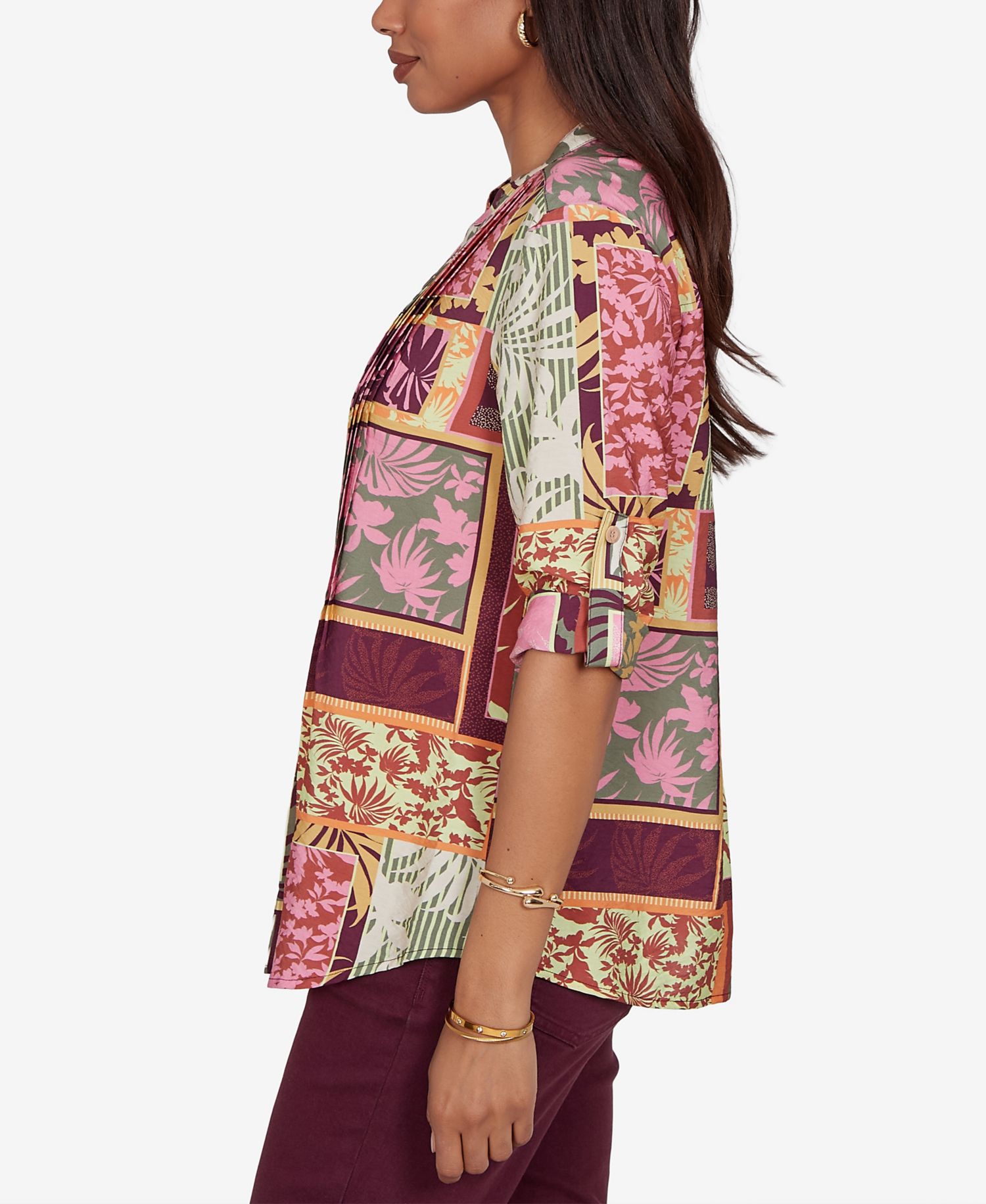 Petite Tropical Patchwork Voile Button-Front Top