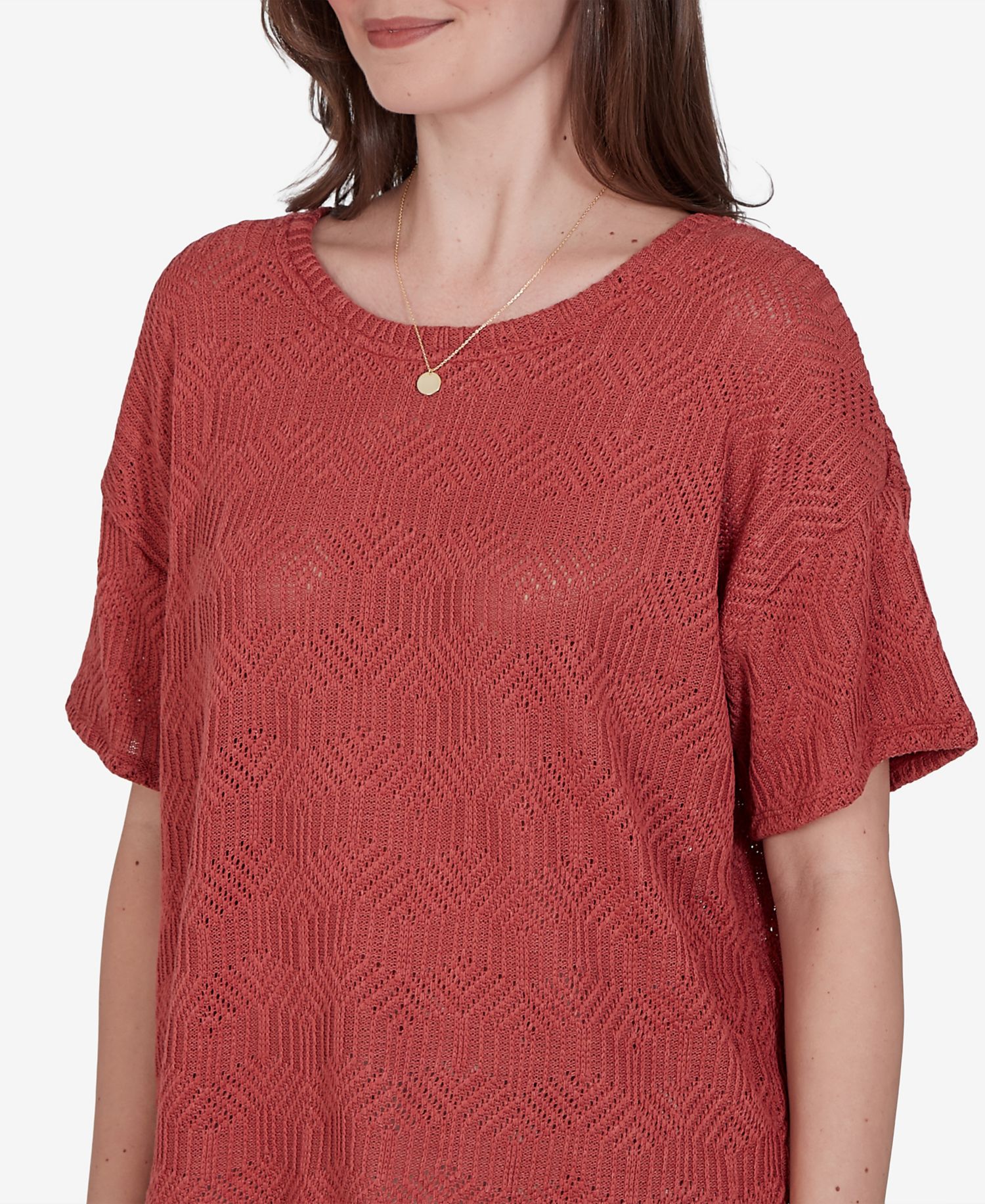 Petite Crochet Diamond Textured Knit Top